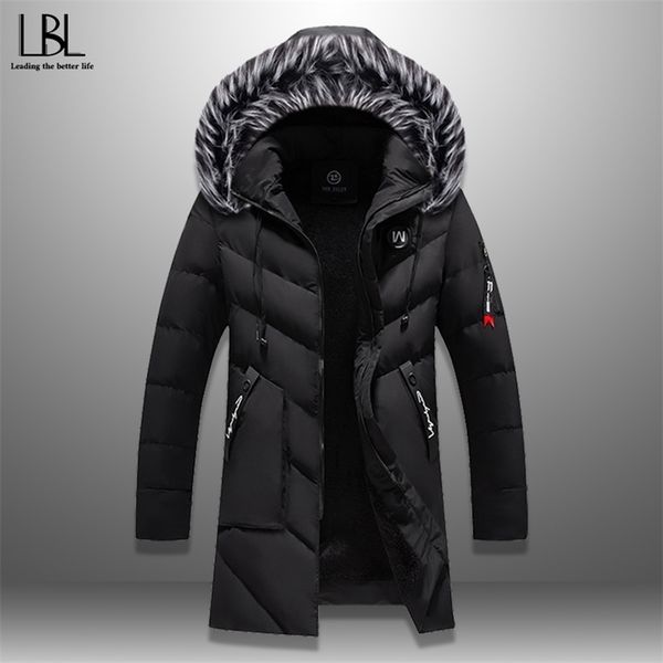 

winter parka men's solid jacket arrival thick warm coat long hooded jacket fur collar windproof padded coat fashion men 211216, Black