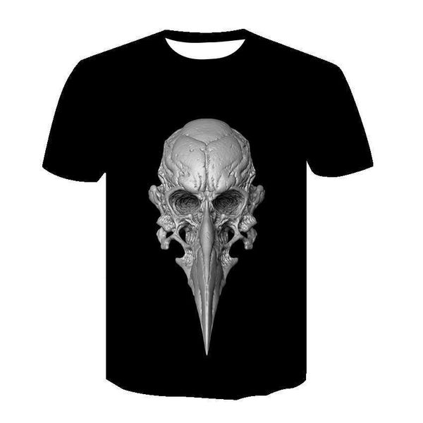 

summer new loose short sleeve t-shirt hip hop skull 3d digital printing men's t-shirt, White;black
