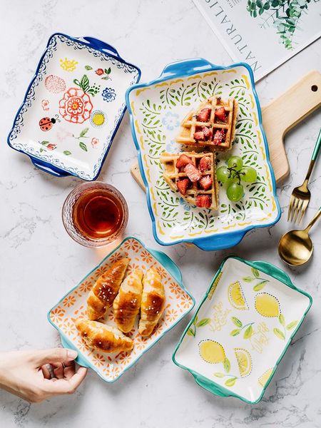 

dishes & plates rectangular plate home ins web celebrity fruit bowl ceramic tableware breakfast tray western lovely creative baking pan