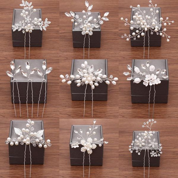 

hair clips & barrettes wedding hairpins bridal accessories pearl rhinestone flower bride pins bridesmaid hairdressing women jewelry clip, Golden;silver