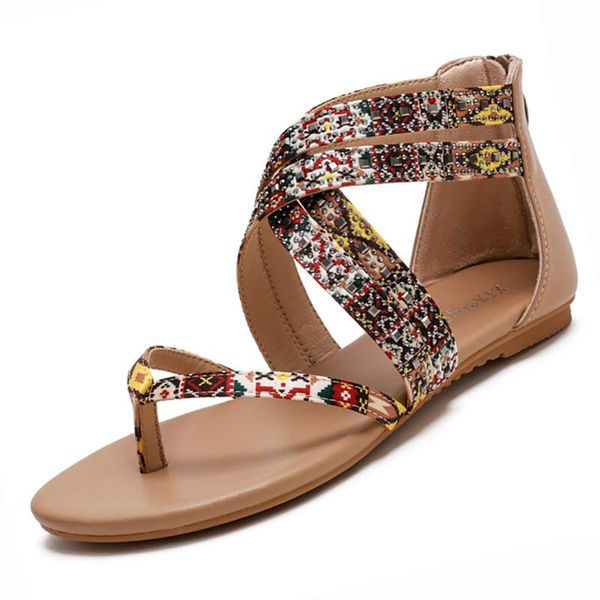 

sandals women casual for ladies retro ethnic print designer flats female large size light shoes girls beach summer high quality, Black