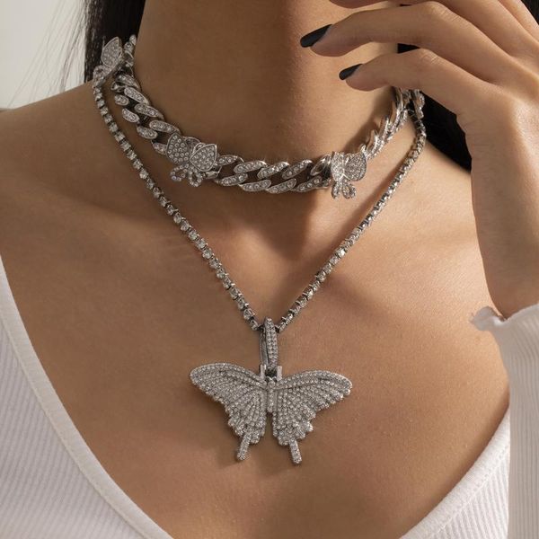 

pendant necklaces sparking fully iced out crystal pave butterfly cubic zircon 3d necklace fashion jewelry, Silver