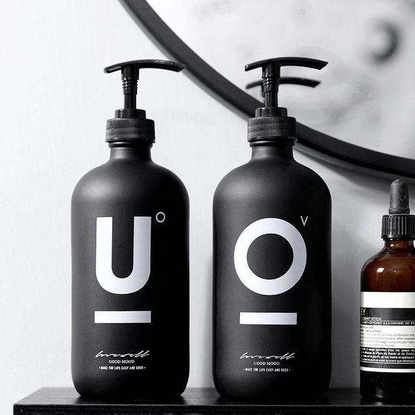 

500ml bathroom soap dispenser for shampoo shower gel hair conditioner black glass empty bottle kitchen detergent storage liquid