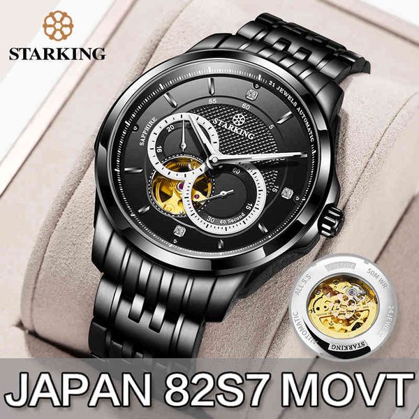 

strong watch men miyota 82s7 movt rv skeleton mechanical lighting hand sapphire 50m waterproof, Slivery;brown