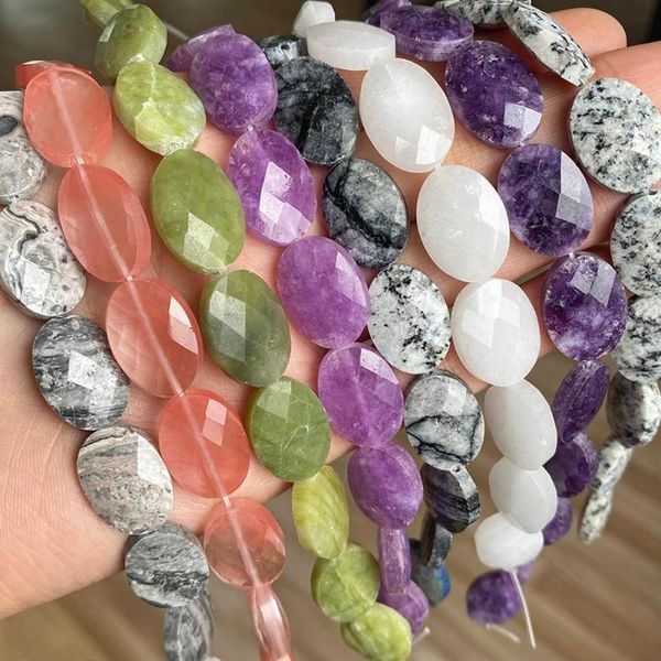 

natural oval stone beads 13*18mm faceted purple angelite amethysts quartz jaspers loose for jewelry making diy bracelet other