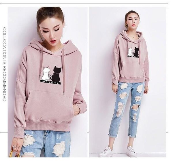 

women's hoodies & sweatshirts hooded sweatshirt warm pullover drawstring fashion all-match harajuku hoodie jacket loose, Black