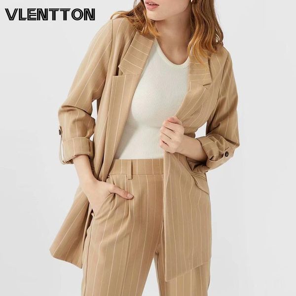 

spring autumn vintage khaki stripe blazer women chic button suit jacket coat female outwear elegant office blazers feminino women's sui, White;black