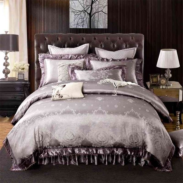 

silver gold  king size luxury satin jacquard cotton bedding sets wedding duvet cover bed sheet set pillowcases
