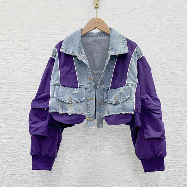 

women's jackets [ewq] korea casual women lapel single-breasted contrast stitching fashion loose long-sleeved denim jacket autumn 16e163, Black;brown