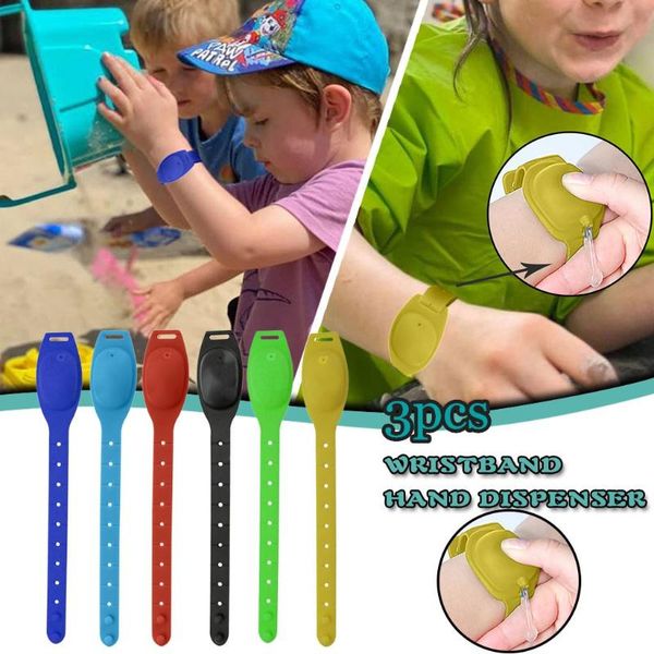 

kid hand sanitizer dispensing portable bracelet wristband dispenser 10ml cool outdoor wrist support, Black;red