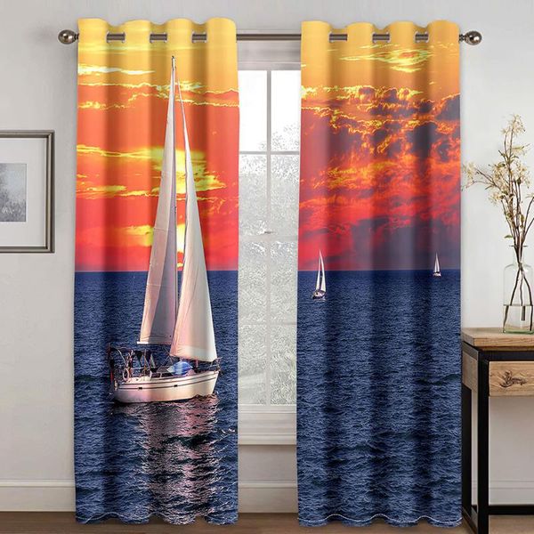 

curtain & drapes 3d sunset romantic sailboat pattern children bedroom living room shade custom set with hook accessories