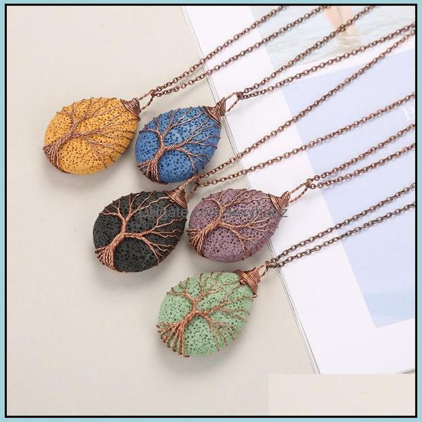 

necklaces & pendants jewelrynatural volcanic stone water droplets winding tree of life pendant jewelry female necklace drop delivery 2021 na, Silver