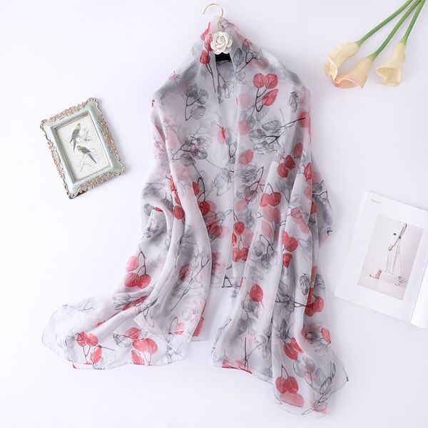 

summer new products jiangnan branches and leaves thin beach towel silk women's shawl long print pure color scarf super soft yarn, Blue;gray