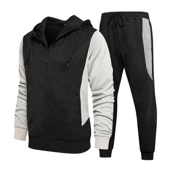 

men's tracksuits men run tracksuit pants jogging suit 2 pcs autumn winter outfits sportswear running sweatsuit loose fit clothes male, Gray