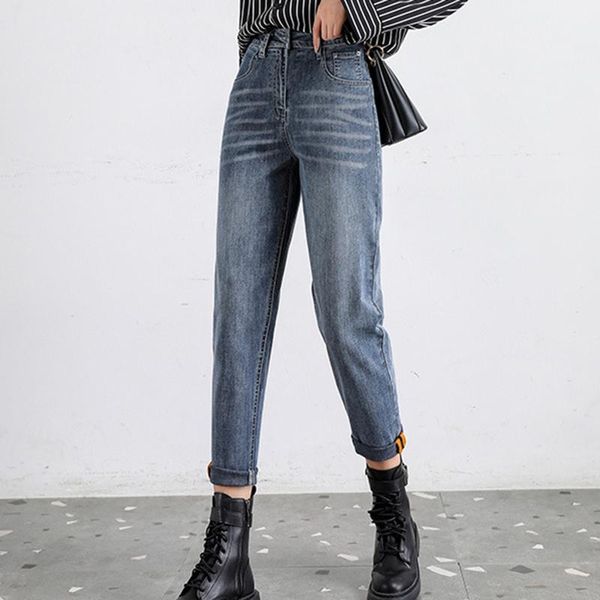 

style korean stretch harem pants loose denim jeans brand autumn spring retro cotton casual plus size s-4xl women's, Blue