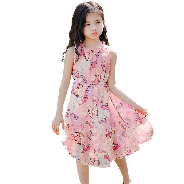 

kids dresses for girls butterfly pattern girl beach sleeveless summer children's clothing 6 8 10 12 14 210527, Red;yellow
