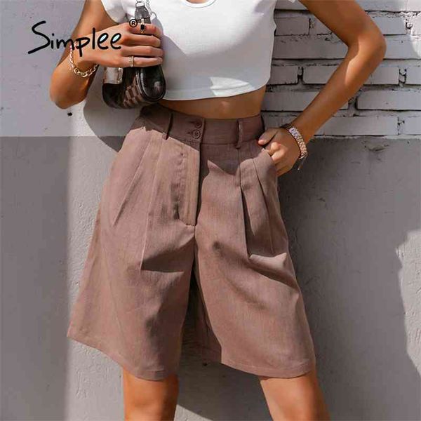 

casual solid high street women shorts summer high waist brown suit shorts female zipper bottom streetwear 210625, White;black