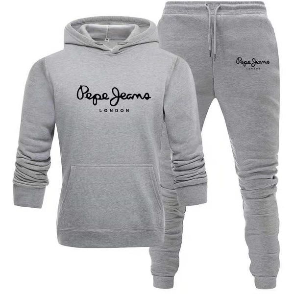 

track fashion hoodie brand print autumn casual hoodie+pants men suit sports two piece men clothes sportswear set, Black