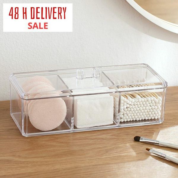 

transparent cosmetic storage box makeup organizer three-coor cotton swab cotton pad storage box deskacryic materia