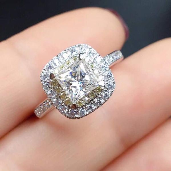 

moissanite, 1 s super luxury style square gem rare ring 925 silver contains certificate cluster rings, Golden;silver