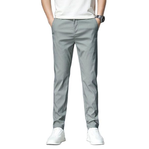 

men's pants 2021 trousers spring summer green solid color fashion cotton pocket applique full length casual work pantalon, Black