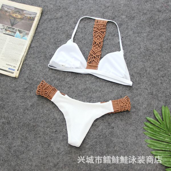 

bikini hand new crocheted women's rope split swimsuit, White;black