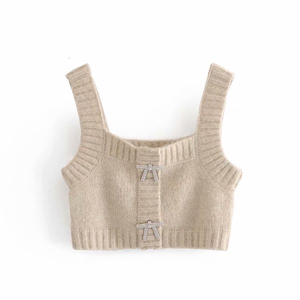 

women's tanks & camis elegant women bow diamond button knitted fashion ladies square collar streetwear female sweet girls chi, White