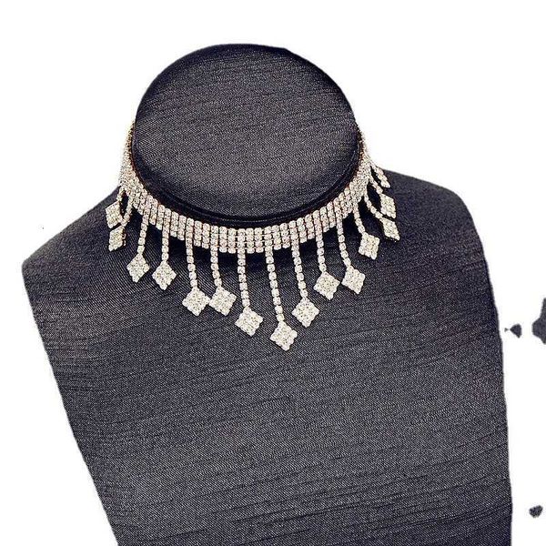 

exaggerated tassel neck chain water diamond drill clavicle chain necklace, Silver
