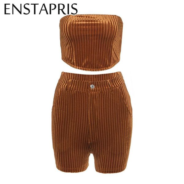 

women's tracksuits casual brown corduroy two piece set women summer sleeveless crop tube vest and high waist shorts sportswear, Gray