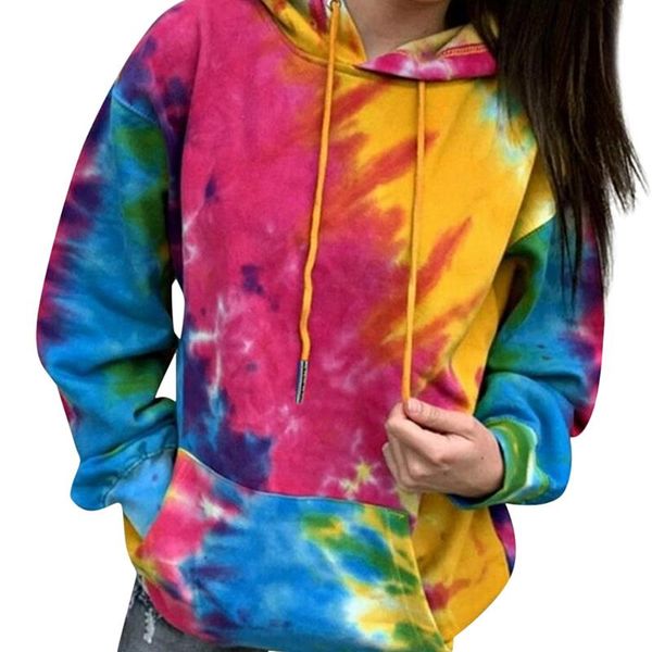 

tie dye pullover jacket coat female fashion hooded winter warm long sleeve casual loose jumper fluffy fleece print women's hoodies & s, Black