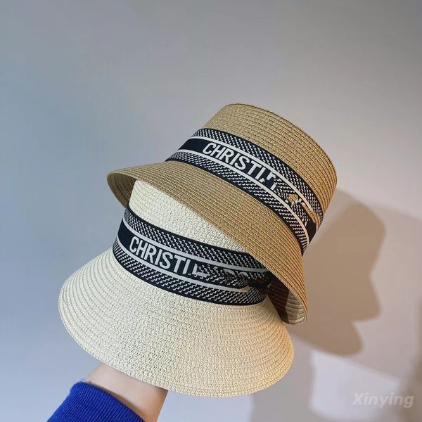 

21 summer ribbon flat straw hat, women's versatile, simple and, Black;white