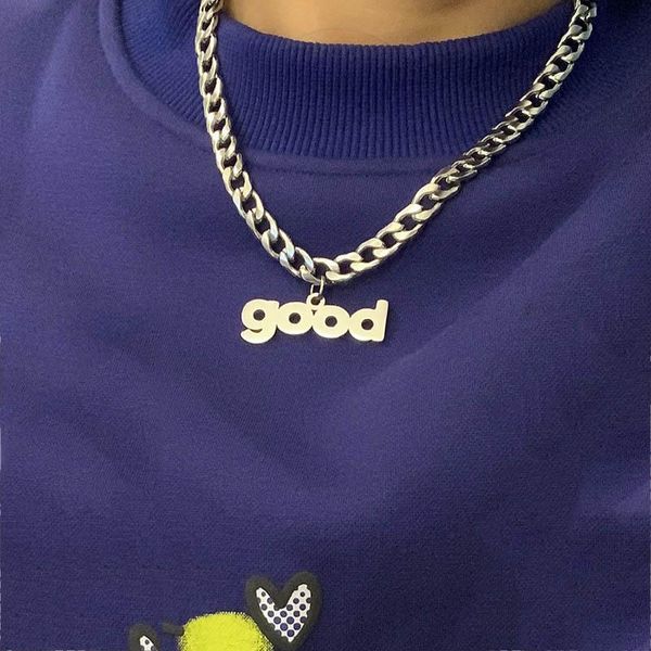 

chains fashion design good letter pendant necklace hip hop stainless steel necklaces for women cuban link chain gothic jewelry, Silver