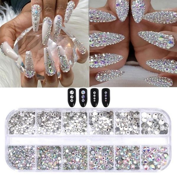 

multi sizes glass rhinestones for nail art decorations crystal ab clear flatback diamond shiny gems manicure accessories la388-11, Silver;gold