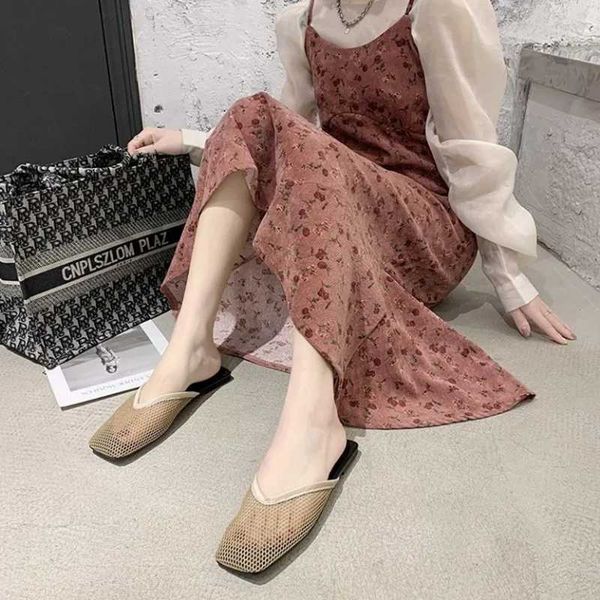 

slippers ladies sandals 2021 summer hole mesh fashion hollow breathable lightweight comfortable korean single shoes, Black