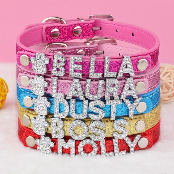

dog collars & leashes airuidog bling rhinestone diy cat faux leather collar small puppy pet name personalized christmas gift