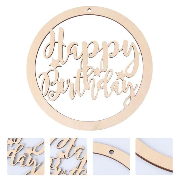 

greeting cards 1pc wooden plate birthday scene layout adornment (khaki)