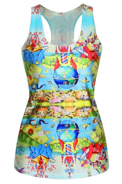 

camisoles fashion vest digital printing women's i-shaped happy children's paradise 0217, Black;white