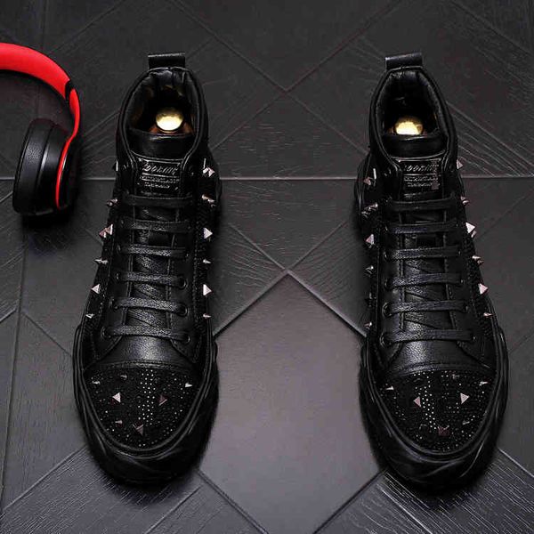 

dress shoes designer men's studded rivet spike rhinestone casual british man trending leisure male black white 7c5d