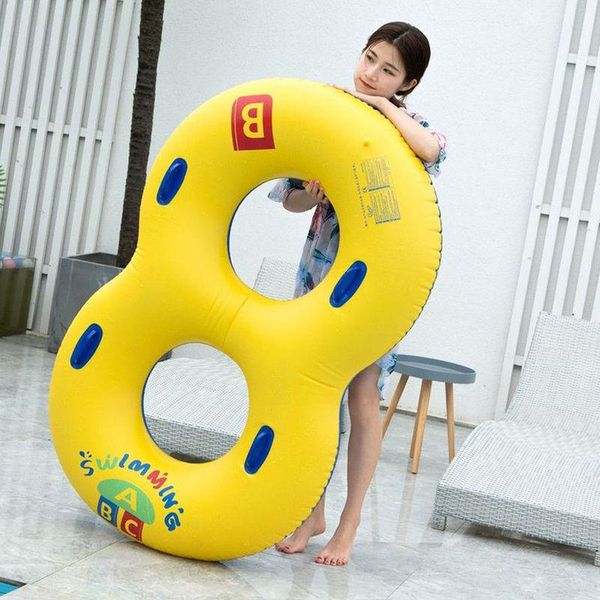 

parent-child 8 shape inflatable pvc double swimming ring pool float air mattress beach water party fun toy for kids with handle life vest &