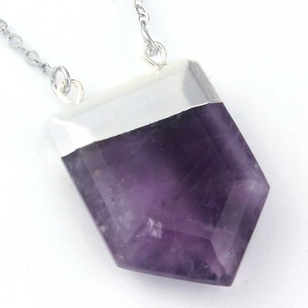 

amethysts stone silver plated shield polygon pendant green aventurine necklace link chain jewelry necklaces
