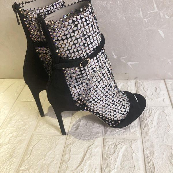 

women suede genuine leather diamond high heel sandals shoes, Black