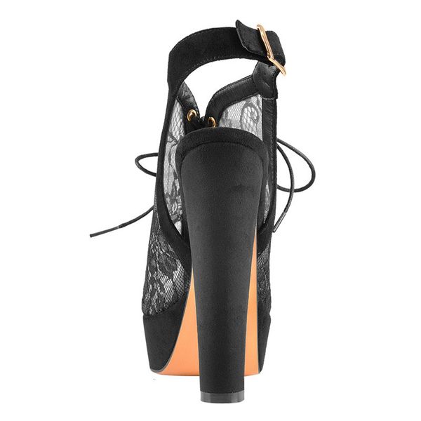 

sandals women's platform peep toe chunky high heels mesh lace up slingbacks buckle ankle strap party sandals, Black