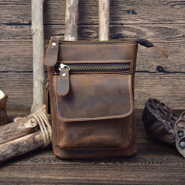 

waist bags maheu men's hip bum clip buckle belt packs zip small mini fanny pack genuine leather cowhide man pouch