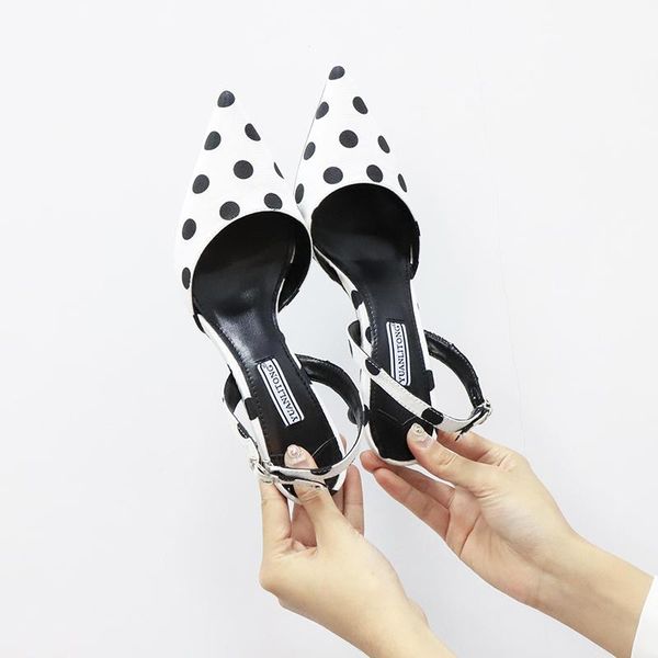 

dress shoes 2021 polka dot women pumps kitten heel sandals fashion korean version high-heeled rear-emptier, Black