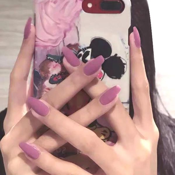 

artificial nails with glue frosted false trapezoid pink manicure patch removable dw, Red;gold