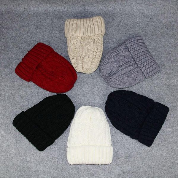 

outdoor hats autumn winter causal style wild warm plush thick solid color practical wool knit twist thermal hat, Black;white