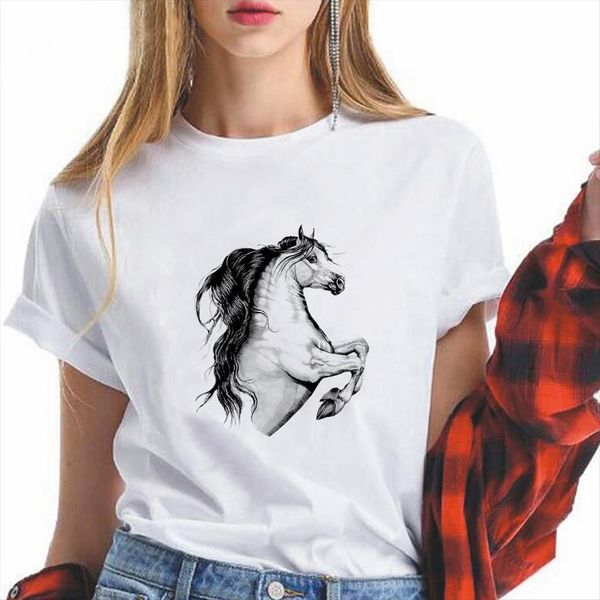 

horse print i am cool womens t shirts england style white summer short sleeve tee shirt basic ropa aesthetic 90s