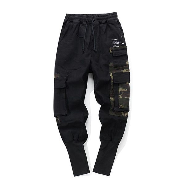 

men's pants 2021 autumn mens camo pockets harem pant trousers elastic waist clothing hip streetwear men joggers pencil, Black
