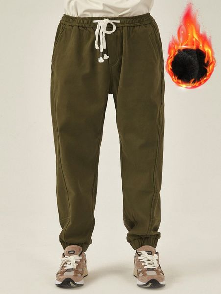 

extended sizes men drawstring waist thermal tapered pants w2sq#, Black