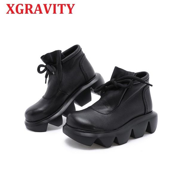

boots xgravity s162 elegant thick sole platform shoes genuine leather autumn winter ladies women footwear, Black